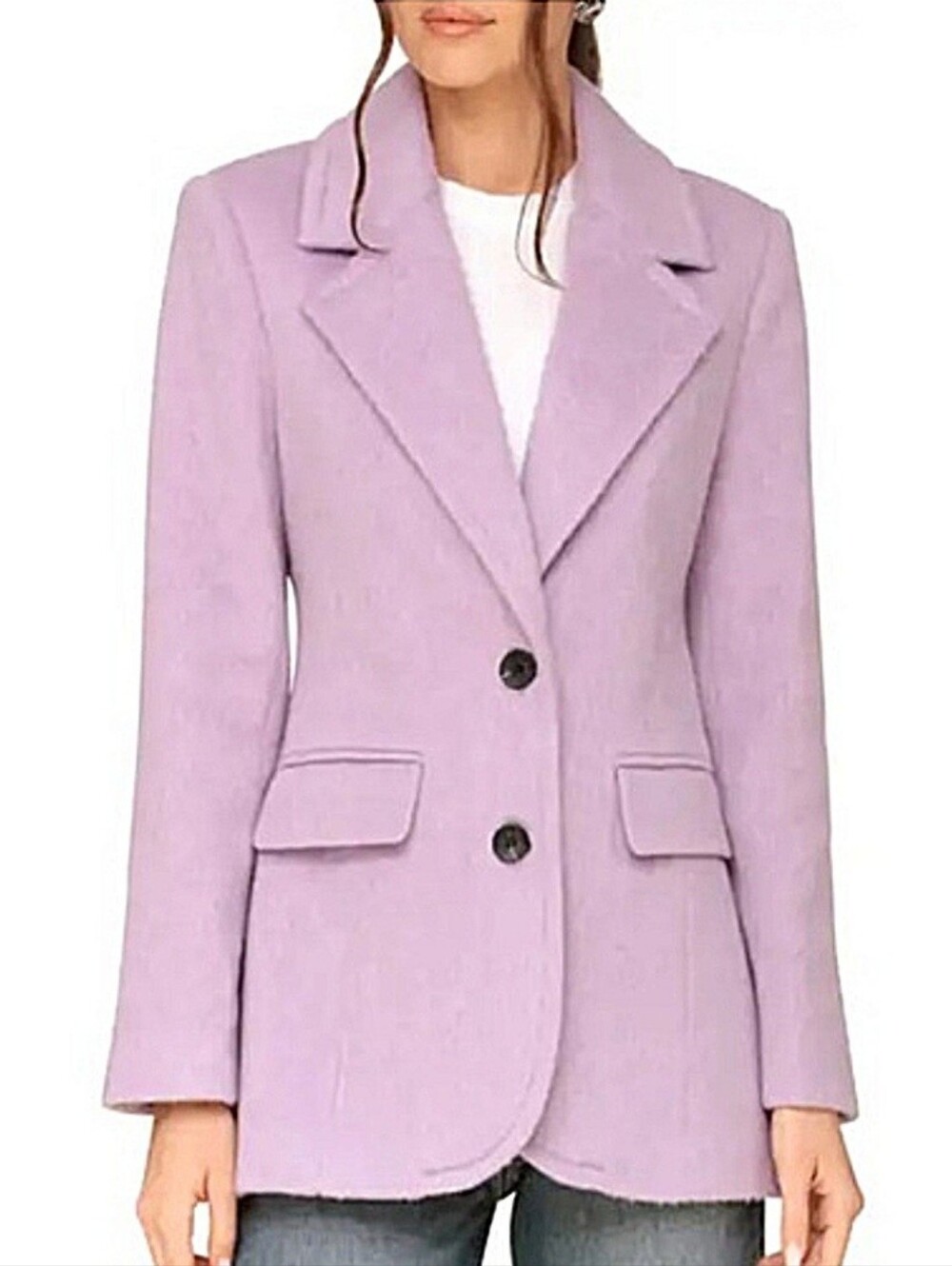 Avec Les Filles Cozy Boyfriend Blazer Jacket M Purple Wool Blend Career Office